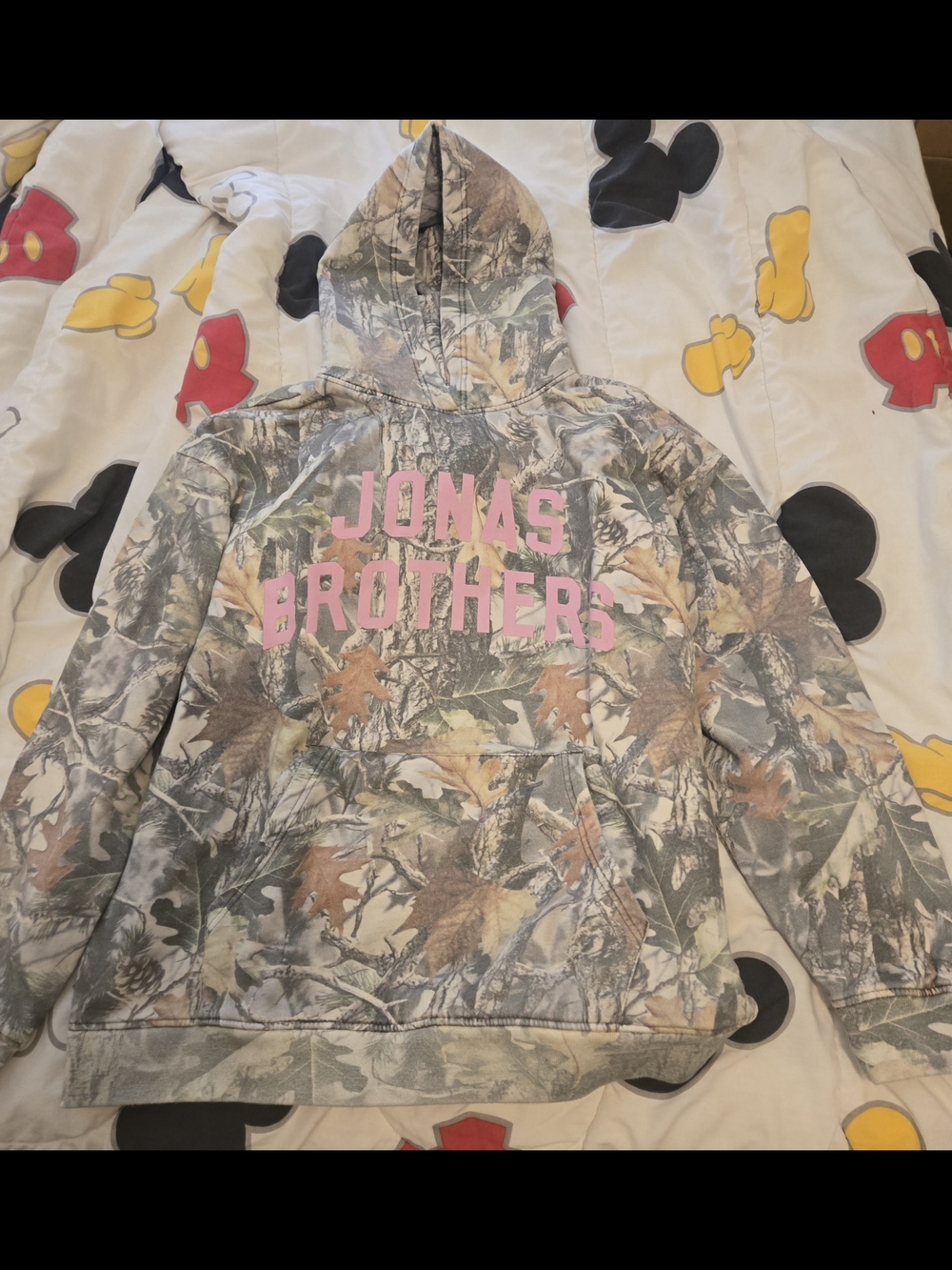 Jonas Brothers L Camo Hoodie in Multi/Green with Pink Logo